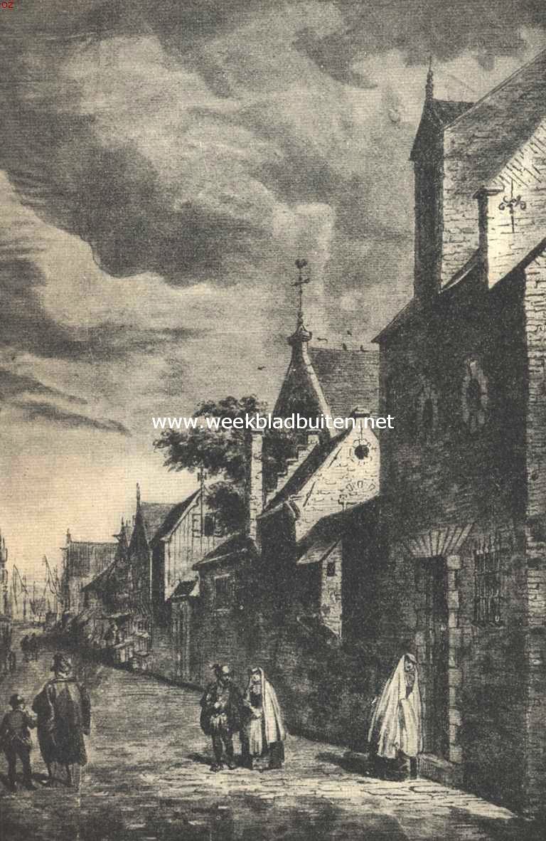 Verdwenen kloosters in Rotterdam. Het Onze Lieve Vrouwenklooster vr den grooten brand van 1563. Naar de kleurenteekening van J.A. v. R., gemeente-archief te Rotterdam