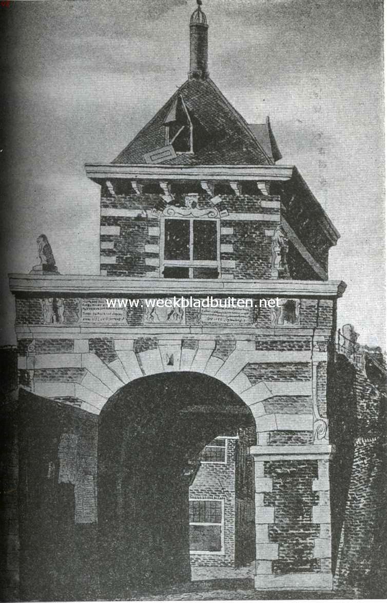 Alkmaar. De Friesche Binnenpoort, gebouwd in 1589, gesloopt in 1802. Naar de teekening van J.A. Crescent (1802) in de prentenverzameling te Alkmaar