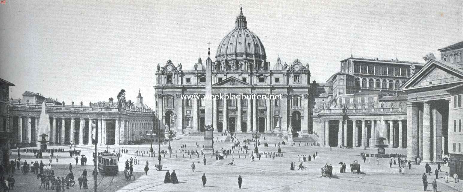 Pleinen en monumenten van Rome. St. Pietersplein met den Dom van St. Pieter