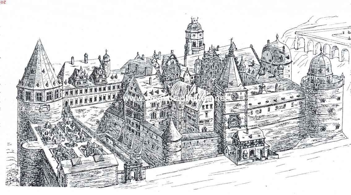 Het stervende Heidelberger Slot. Het Heidelberger Slot omstreeks 1618