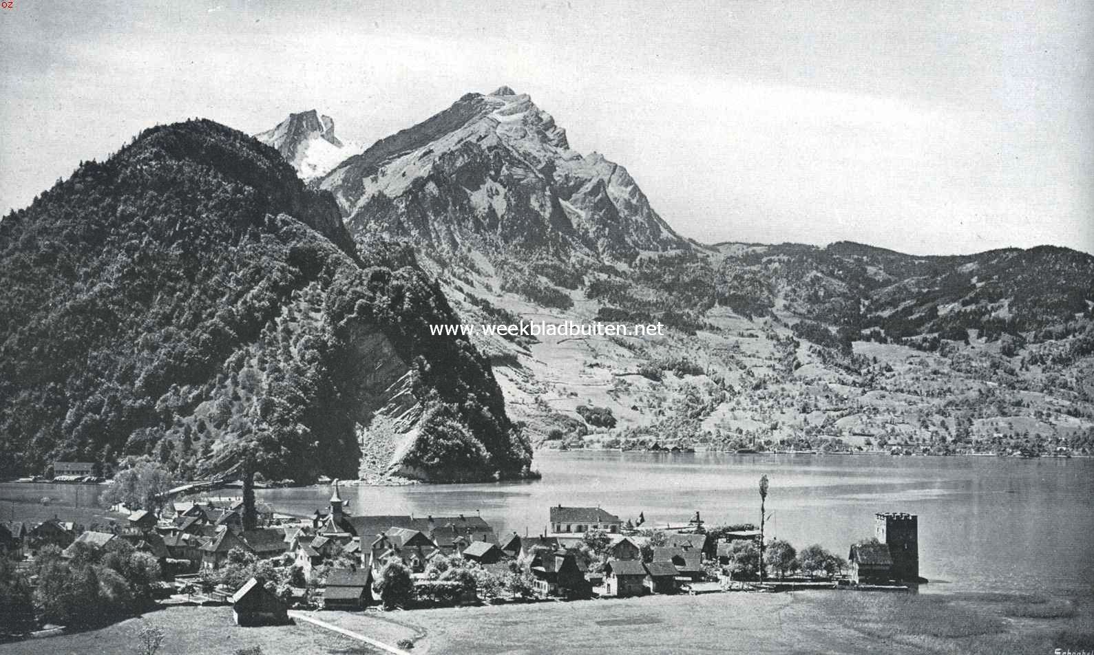 Het Vierwaldsttter-meer. Stansstad en de Lopperberg, op den achtergrond eenige toppen van den Pilatus