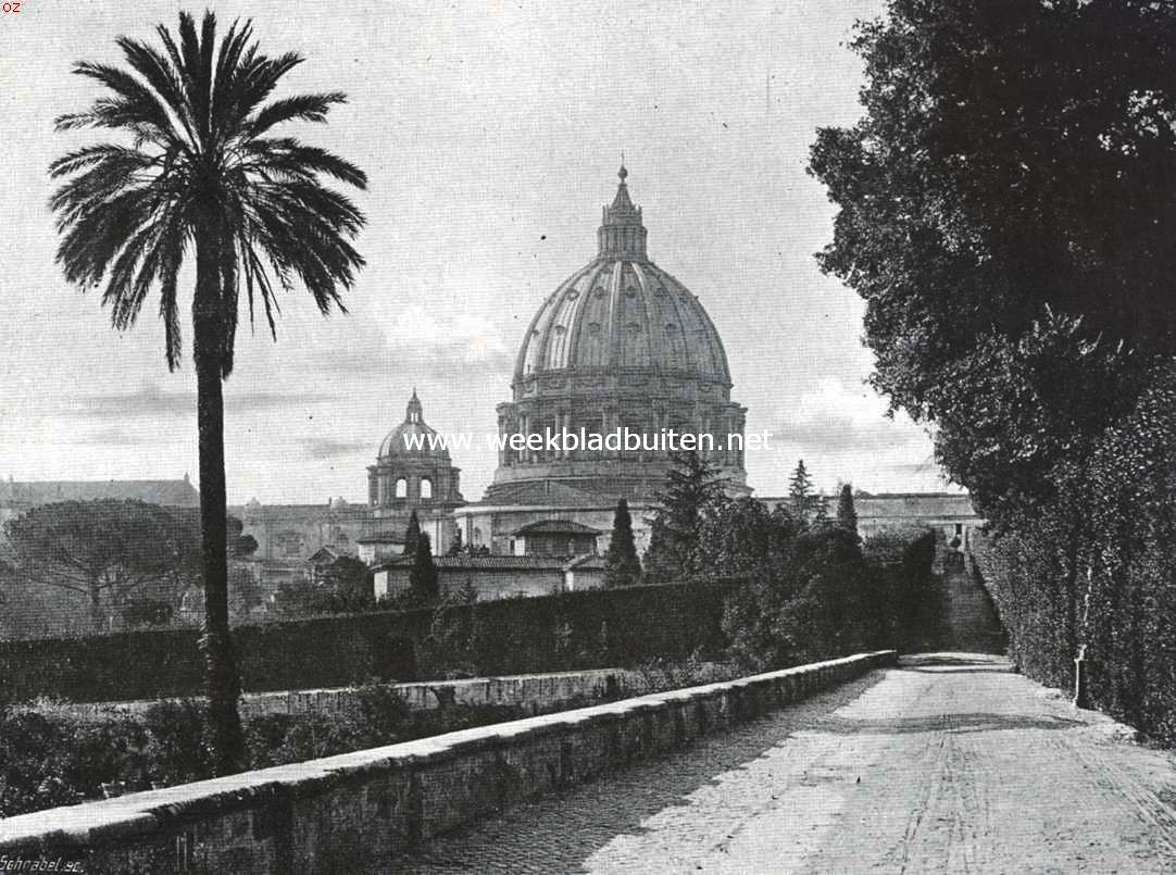 Kerken en curiositeiten in Rome. Gezicht op den St. Pieterskoepel