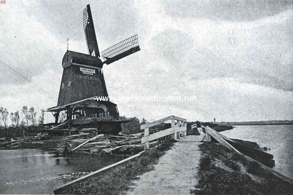 Aan het Spaarne. Houtzaagmolen (paltrok) aan het Spaarne tusschen de buurt Schalkwijk en de Cruquius