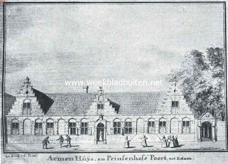 Het verdwenen Armenhuis te Edam. Naar de teekening van C. Pronk