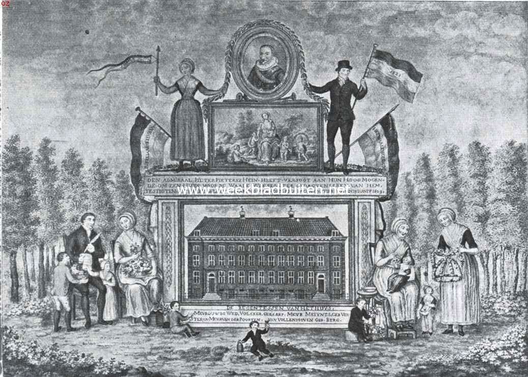 Het weeshuis van de Walen te Amsterdam. Waterverfteekening als gedenkplaat aan het 150-jarig bestaan van het weeshuis in 1821