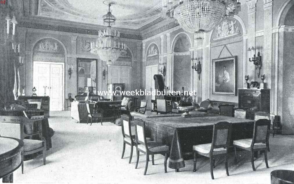 Het landhuis de Weilburg te Baden. De groote zaal