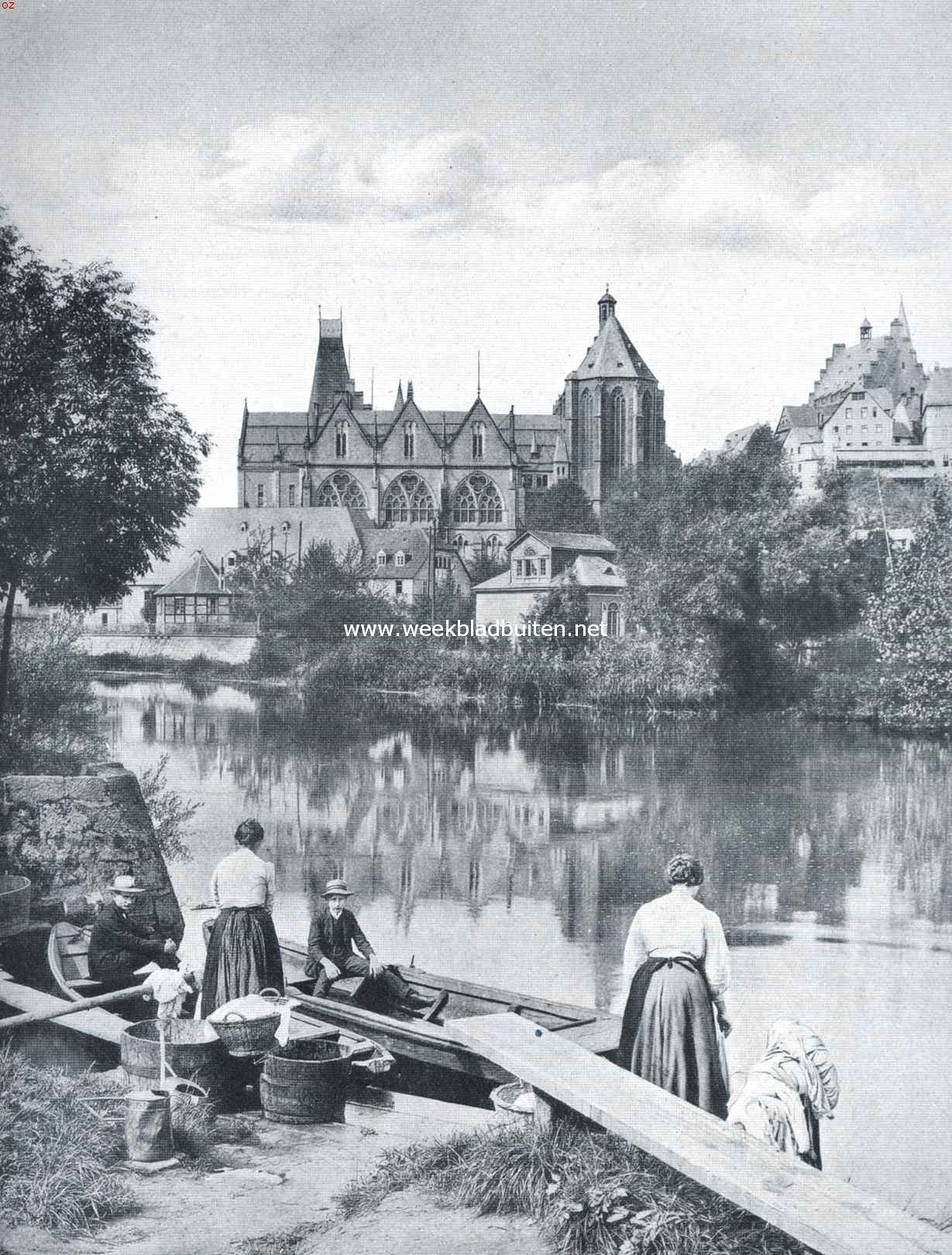 De parel van 't Hessenland. Universiteit en aula, van de Lahn uit gezien