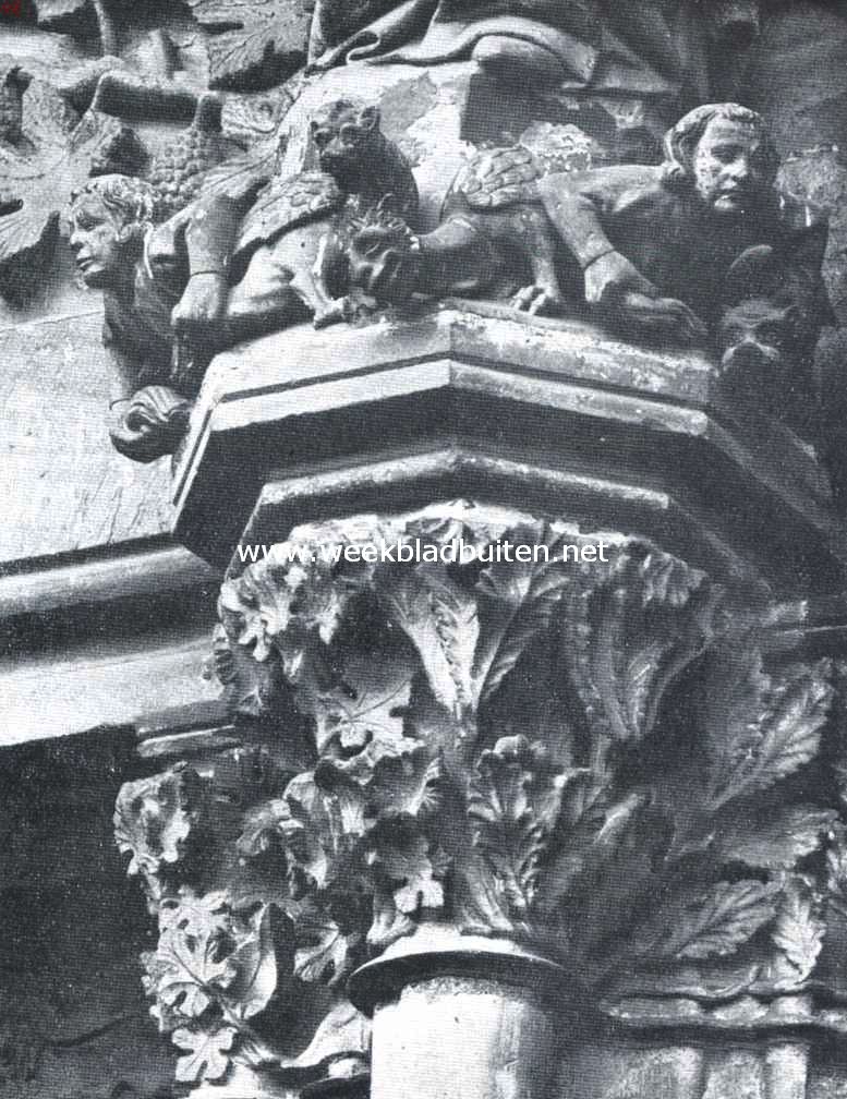 De parel van 't Hessenland. De ondersteuningsokkel van het Mariabeeld aan den hoofdingang van de St. Elisabethskerk