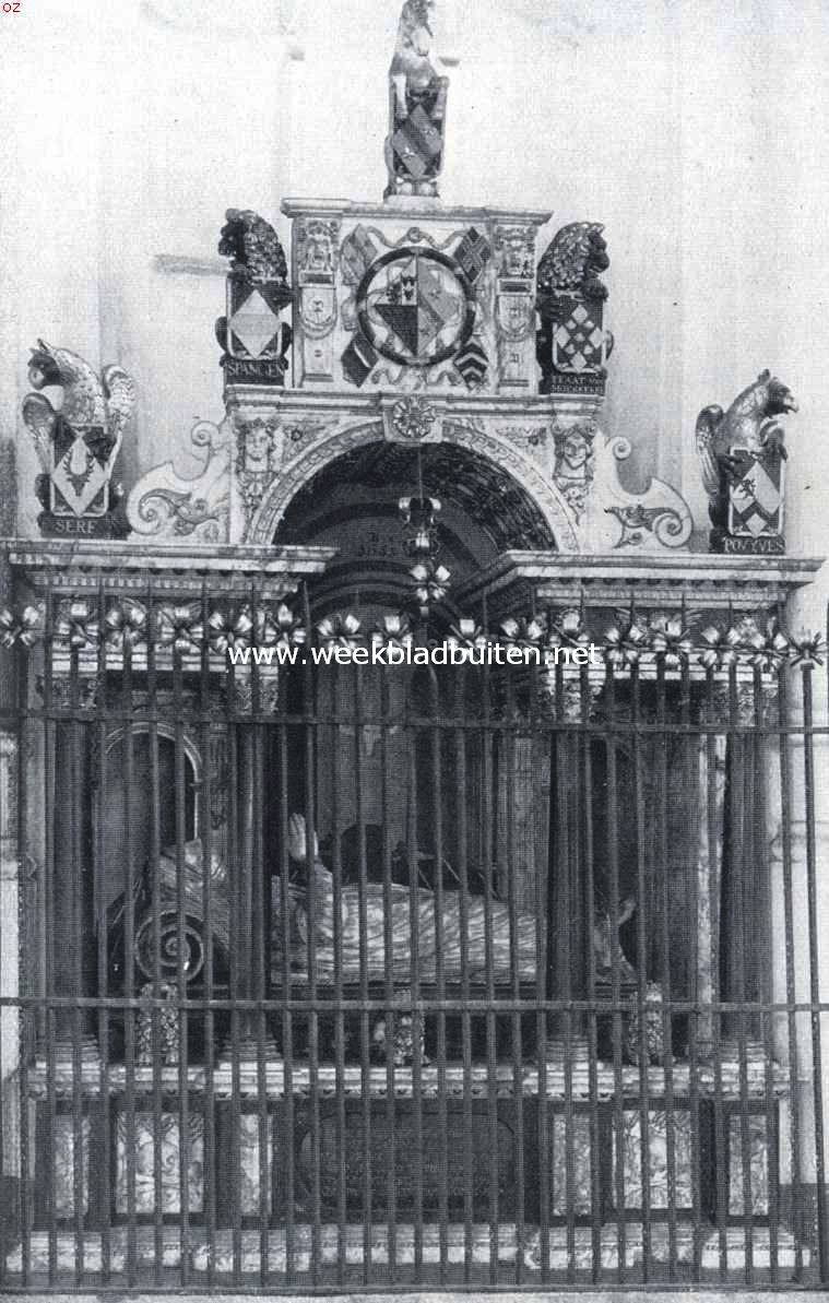 De Oude Kerk te Delft. Praalgraf van Elisabeth Tegor, dochter van Marnix van St. Aldegonde, gehuwd met kolonel Carel Morgan, als maker van dit graf wordt Hendrick de Keyser genoemd