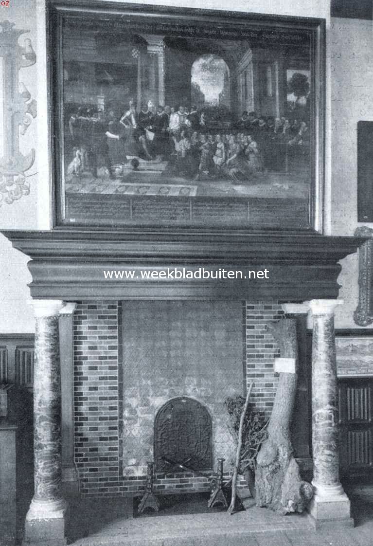 Het Prinsenhof te Delft. Schouw met schilderstuk voorstellende 