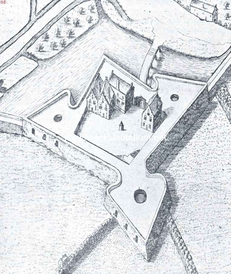 Rammekens in vogelvlucht gezien, na de veranderingen in 1652. Uit Blaeu's stedenatlas