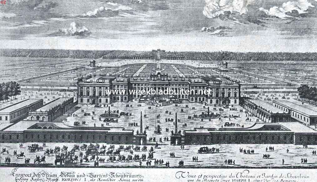 Het tweede ontwerp van het slot Schnbrunn van J.B. Fischer von Erlach. Naar de gravure van Delsenbach