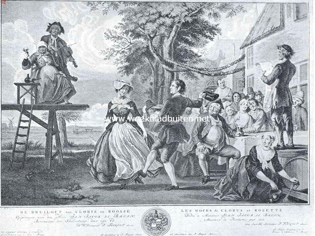 De bruiloft van Kloris en Roosje. Gravure van P. Tanj naar C. Troost in het Rijksprentenkabinet