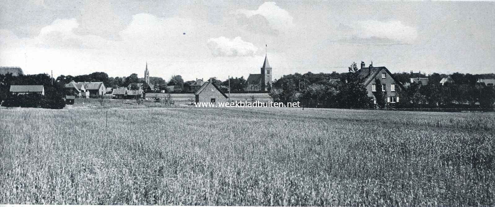 Gezicht op Blaricum, van de zijde Tafelberg, naar rechts, ook dit panorama wordt door den spoorwegdijk naar Laren bedorven