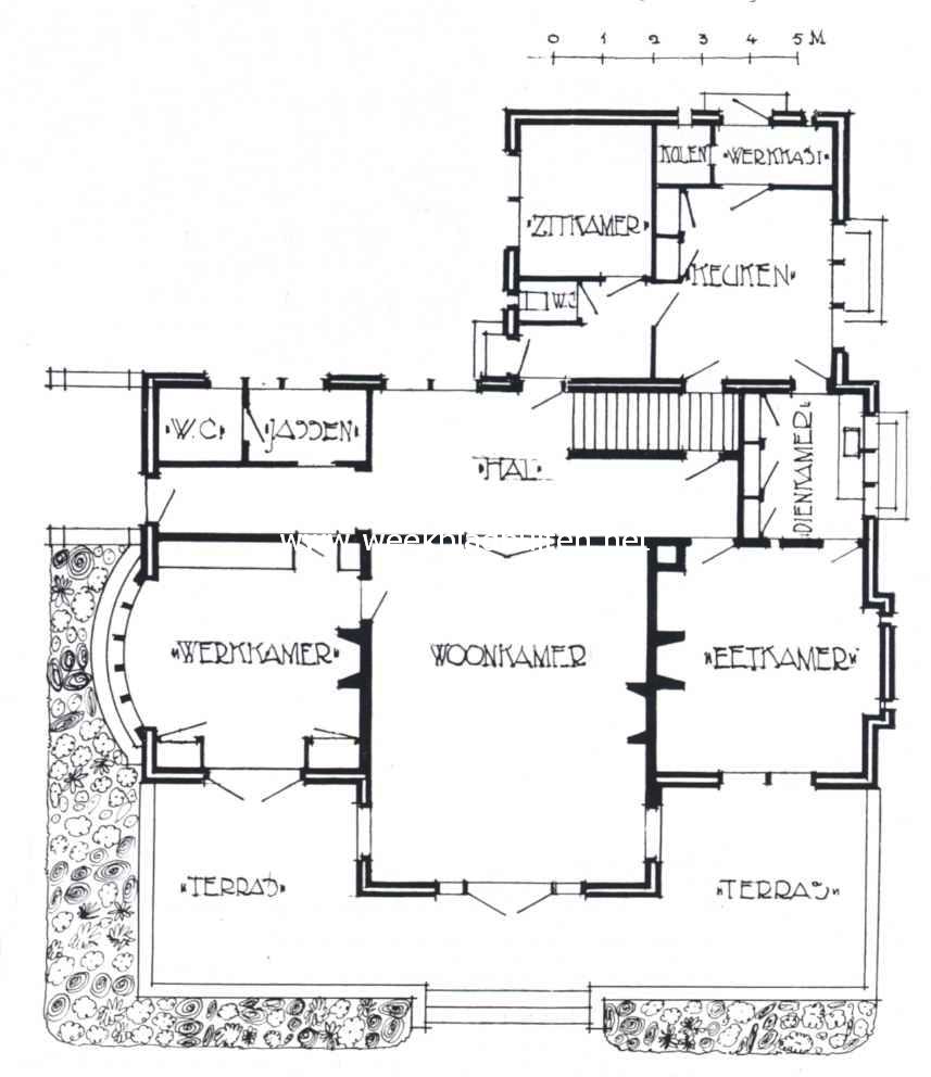 Moderne landhuizen. Huize Goeree. Plattegrond van huize Goeree, Bloemendaal