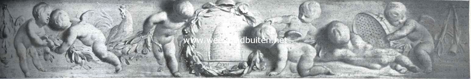 Het Amsterdamsche Stadhuis-Paleis. Grauwtje boven een der deuren van de Vroedschapszaal, met zinnebeeldige voorstelling der Naarstigheid
