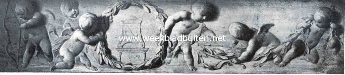 Het Amsterdamsche Stadhuis-Paleis. Dtails van een grauwtje boven een der deuren in de Vroedschapszaal, met zinnebeeldige voorstelling van de Matigheid