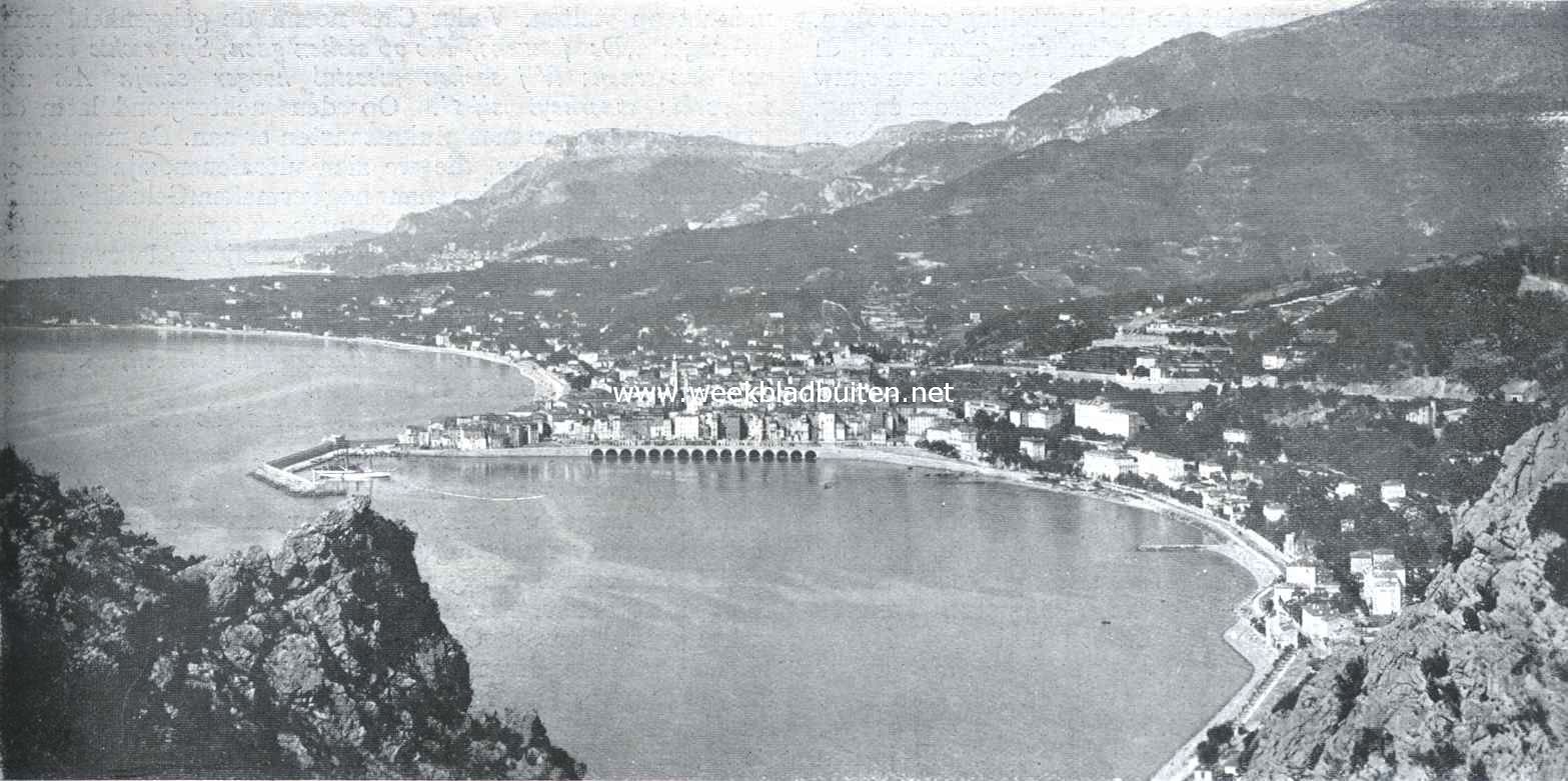 Van Nice naar Menton. Menton en Cap Martin, gezien van de Rochers Rouges, op den achtergrond Monaco met de Tte de Chien