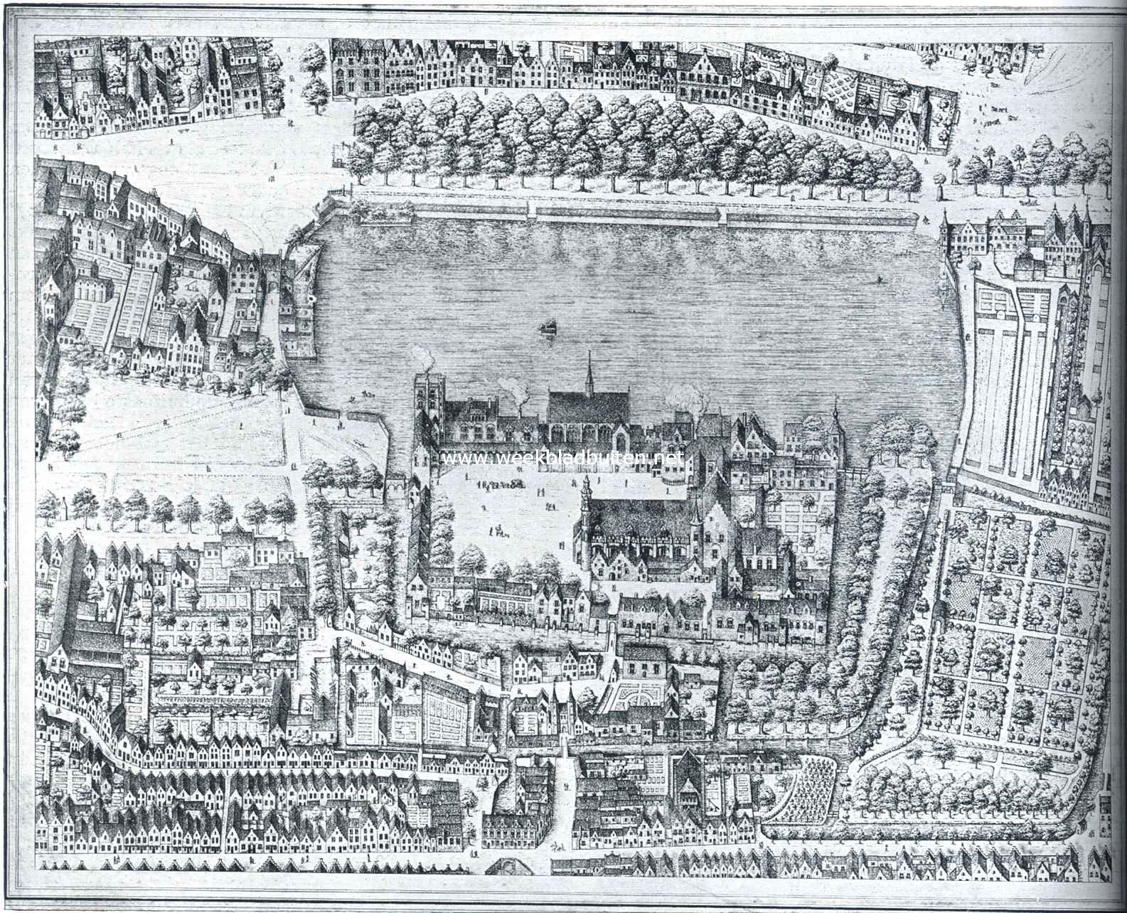 Het Binnenhof. Het Binnenhof met omgeving, in vogelvlucht gezien, in het jaar 1616