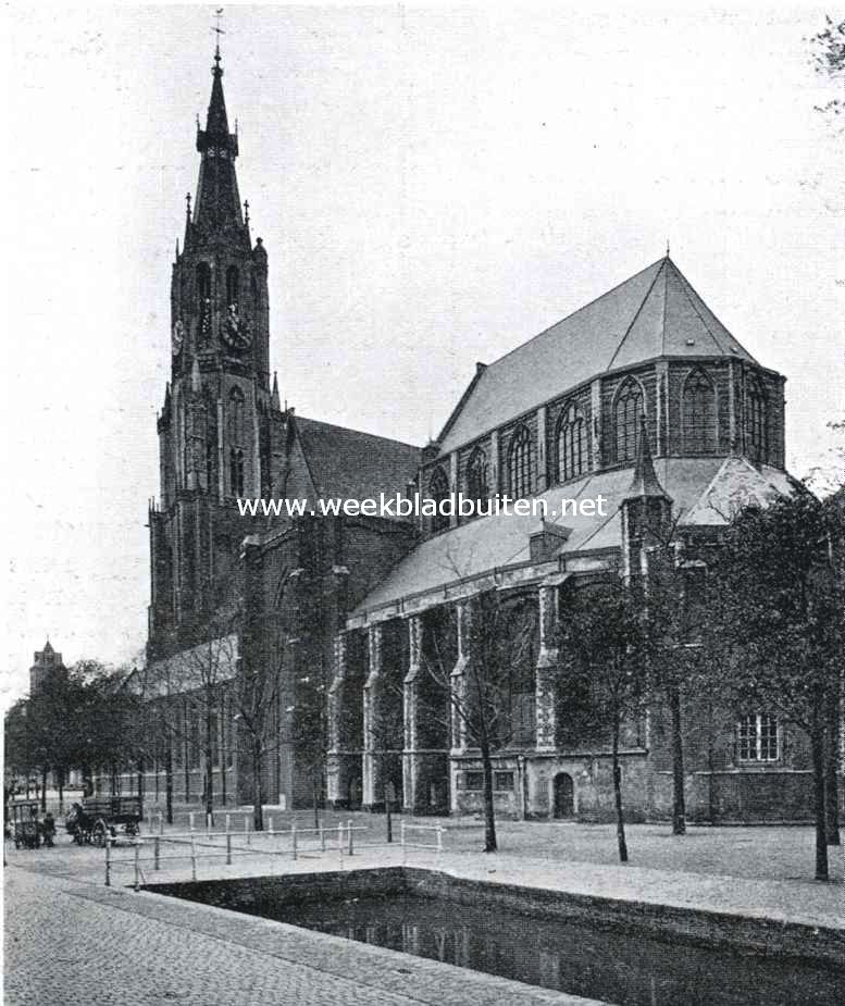 Het Mausoleum onzer Oranje vorsten. De Nieuwe Kerk te Delft, welker koor wordt hersteld, een werk dat H.M. Koningin Wilhelmina als nationaal huldeblijk ter gelegenheid van haar 25-jarig regeeringsjubileum wordt aangeboden