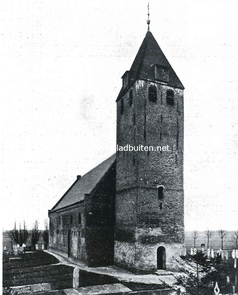 Toren en westgevel van het kerkgebouw te Oudega