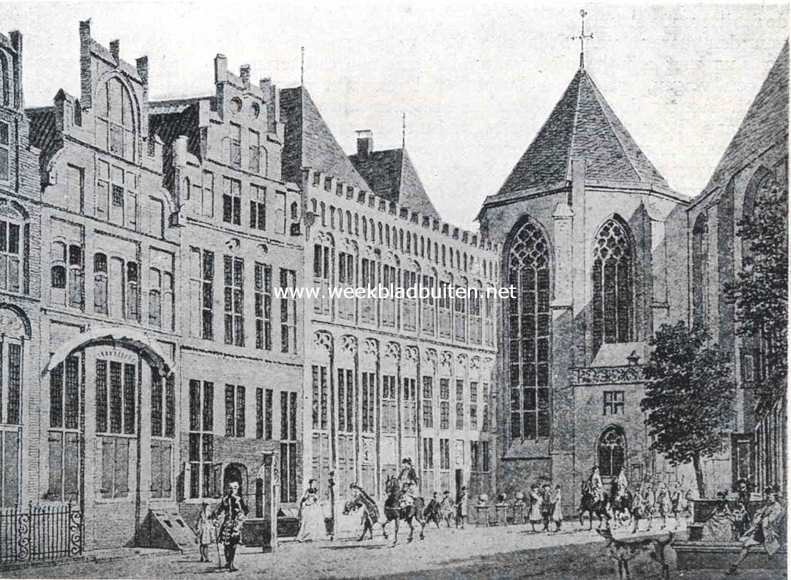 De in 1821 afgebroken gevel van het stadhuis te Zwolle. In de achttiende eeuw