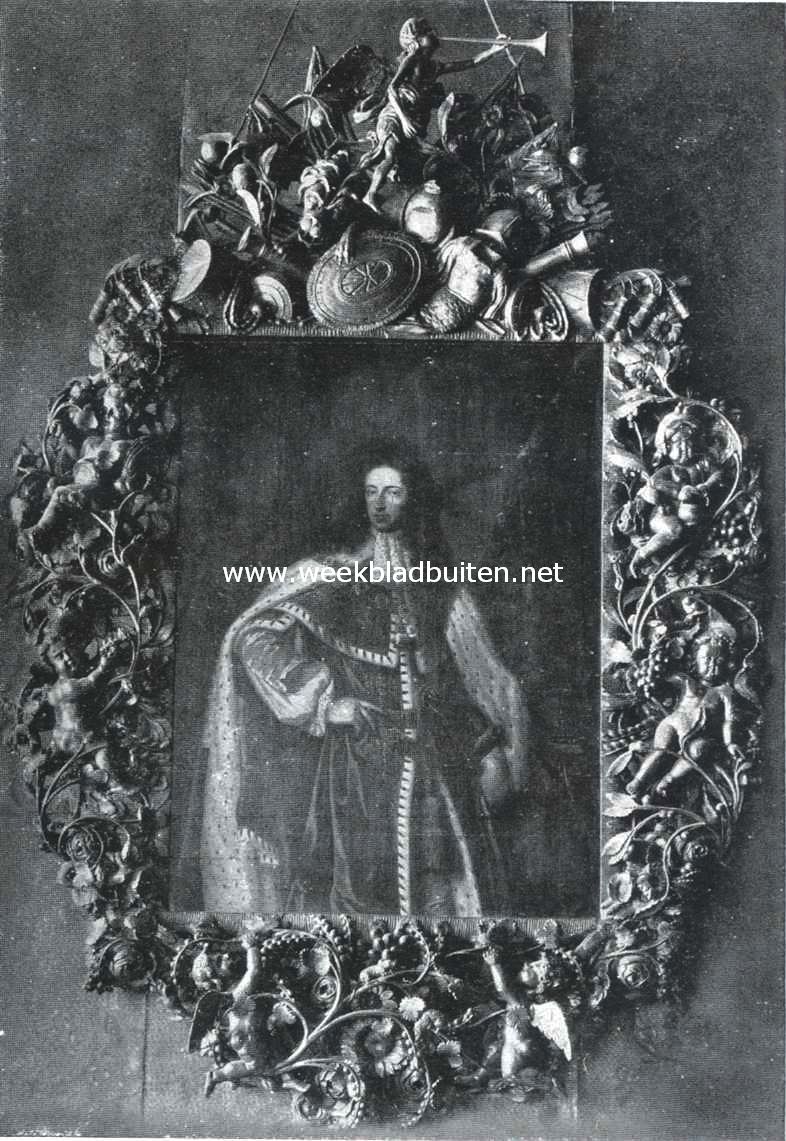 Het stadhuis te 's-Hertogenbosch. Portret van Willem III in de wethouderskamer