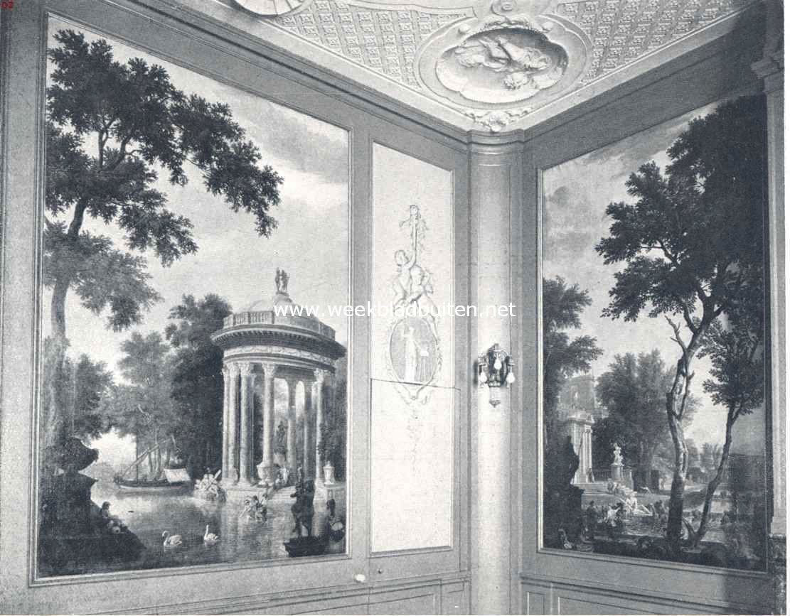 Amsterdamsche grachtpaleizen. Wandschildering in een der vertrekken van het huis Heerengracht 475