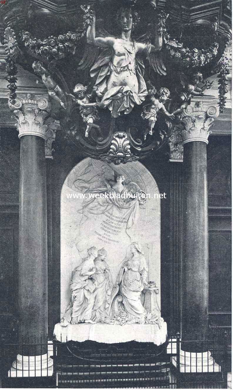 De oude Sint Bavokerk te Haarlem. De St. Bavokerk te Haarlem. Allegorisch relief onder het orgelfront