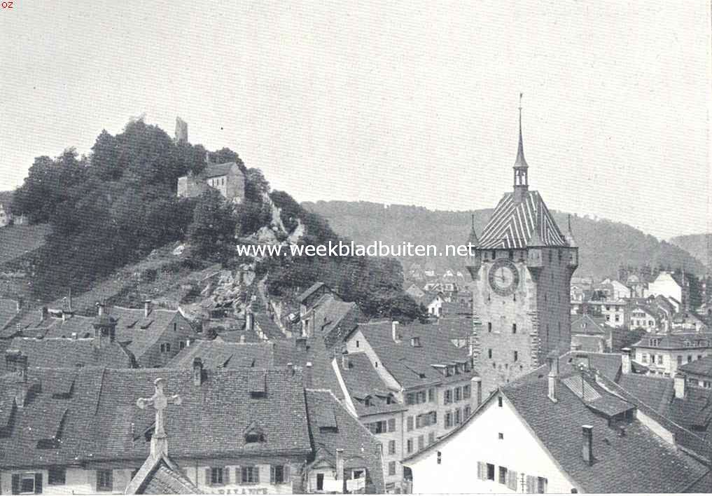 Zwitsersch Baden. Gezicht op Schlossberg en Stadtturm