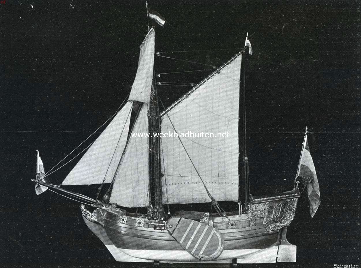 Iets over zeiljachten. Model van een statenjacht omstreeks 1680. (Eig. Nederlandsch Historisch Scheepvaart-Museum)