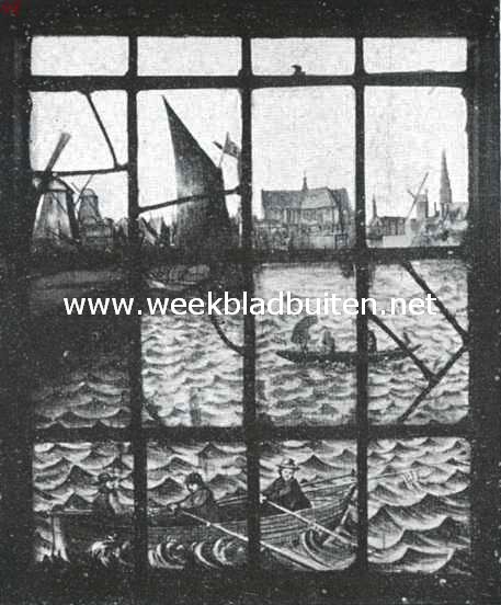 De Rijp. Gedeelte van een der ramen in de kerk te De Rijp, met gezicht op Alkmaar