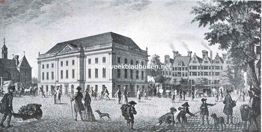 De Leidsche buurt te Amsterdam. Het Leidscheplein tegen het einde der 18e eeuw, met den houten schouwburg van 1774