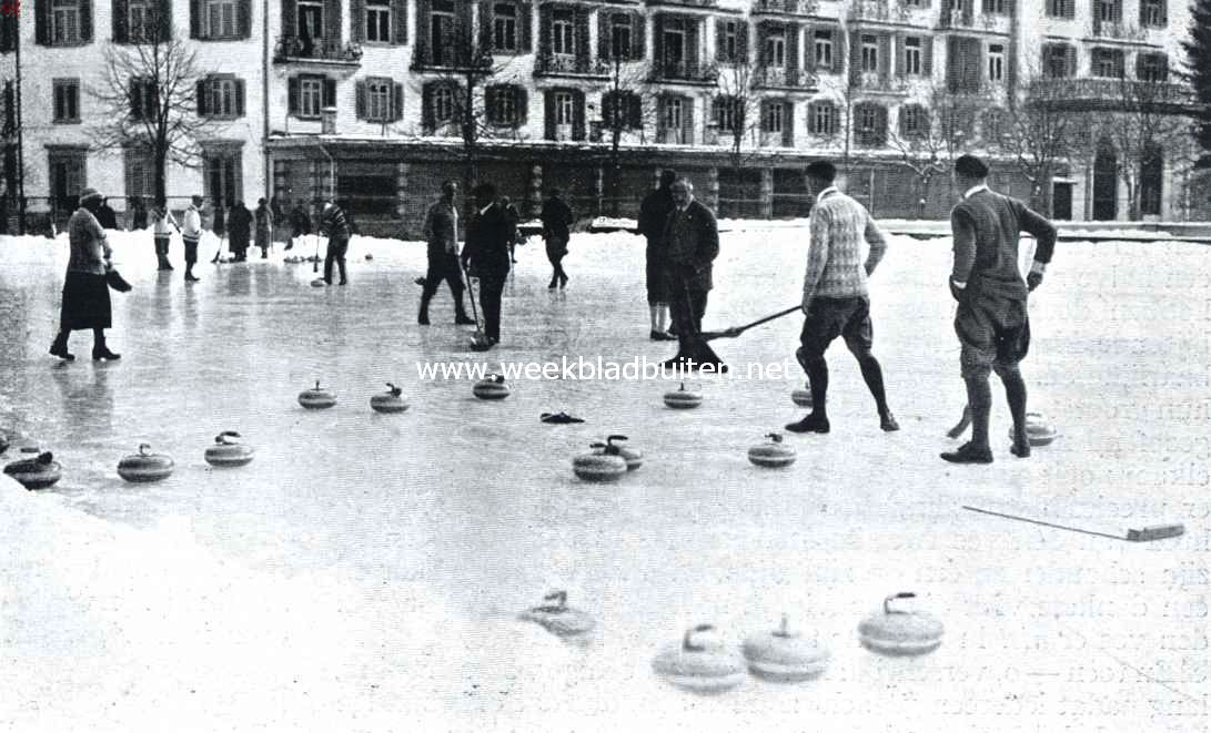 Wintersport  in hooge regionen. Het curlingspel