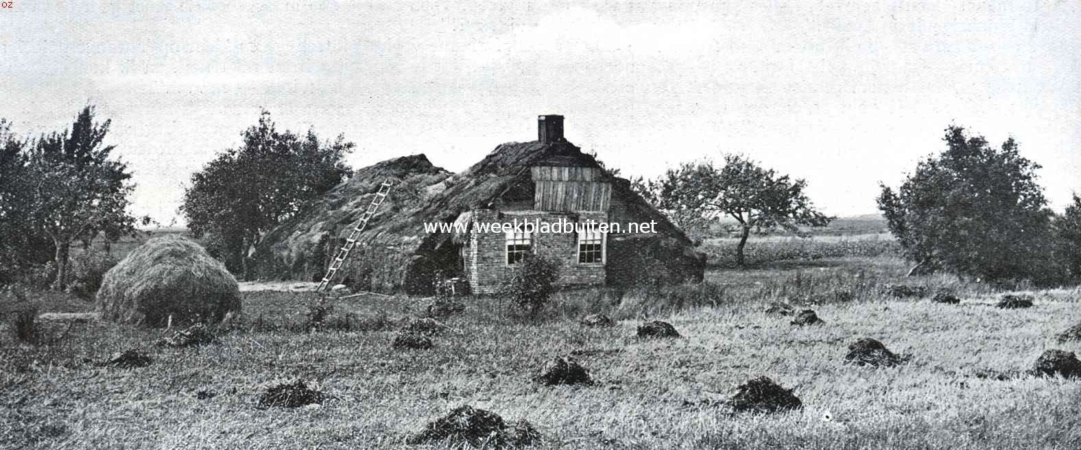 Een woning op de Drenthsche heide, nog voor een groot deel van heideplaggen gebouwd
