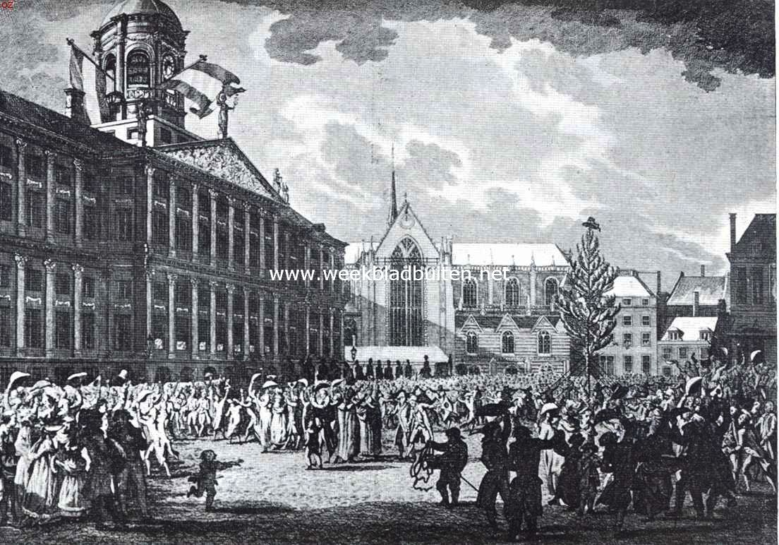 De vrijheidsboom op den Dam na de aankomst der Fransche troepen (19 Januari 1795)