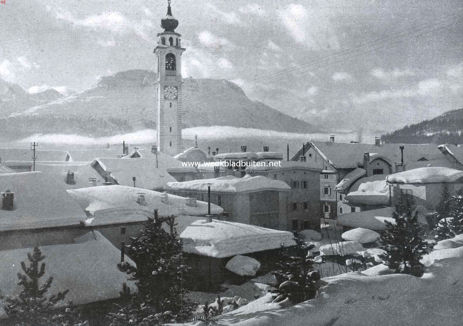 Gezicht op Samaden (Engadin) in de winter