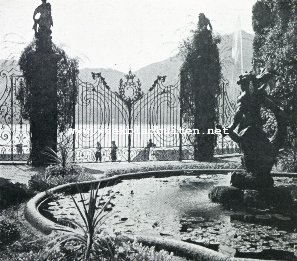 DeTuinen aan het Comomeer in den Zomer. De voorhof van de Villa Carlotta te Cadenabbia