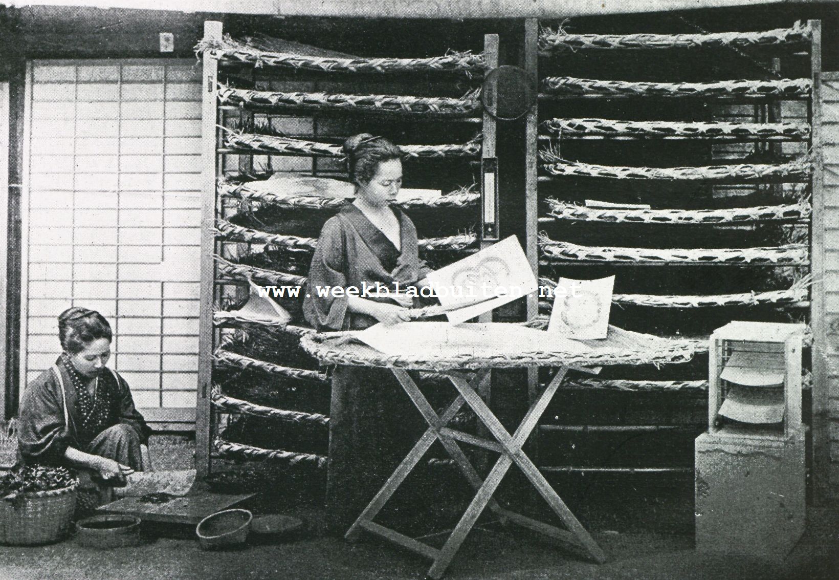 De Japansche zijde-industrie. Het inzamelen der eitjes
