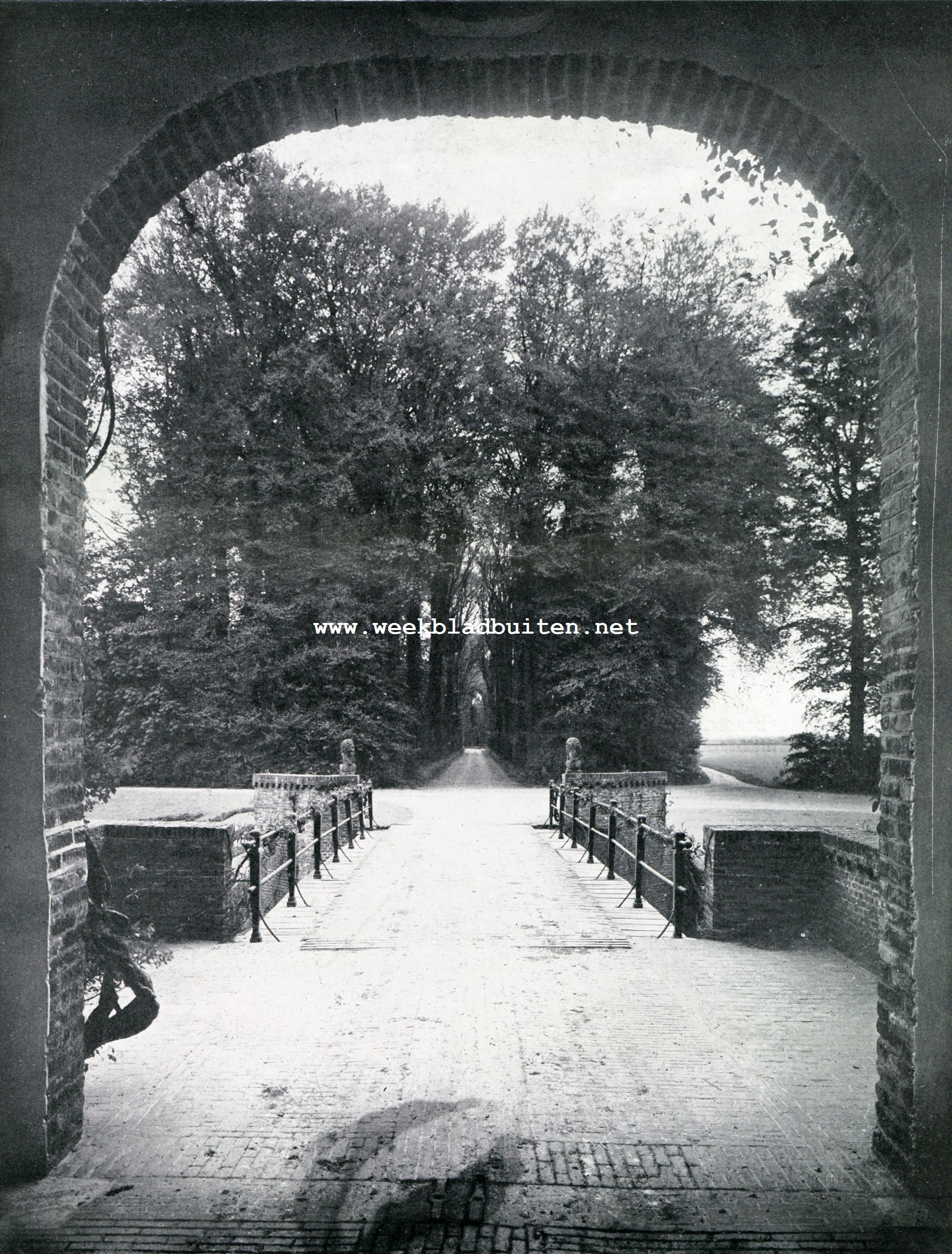 Kasteel en Heerlijkheid Soelen. Gezicht uit de slotpoort op de oprijlaan