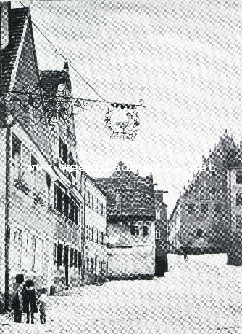 Donauwrth in Beiersch-Zwaben. Het Spindeltal met uithangteeken van de herberg 