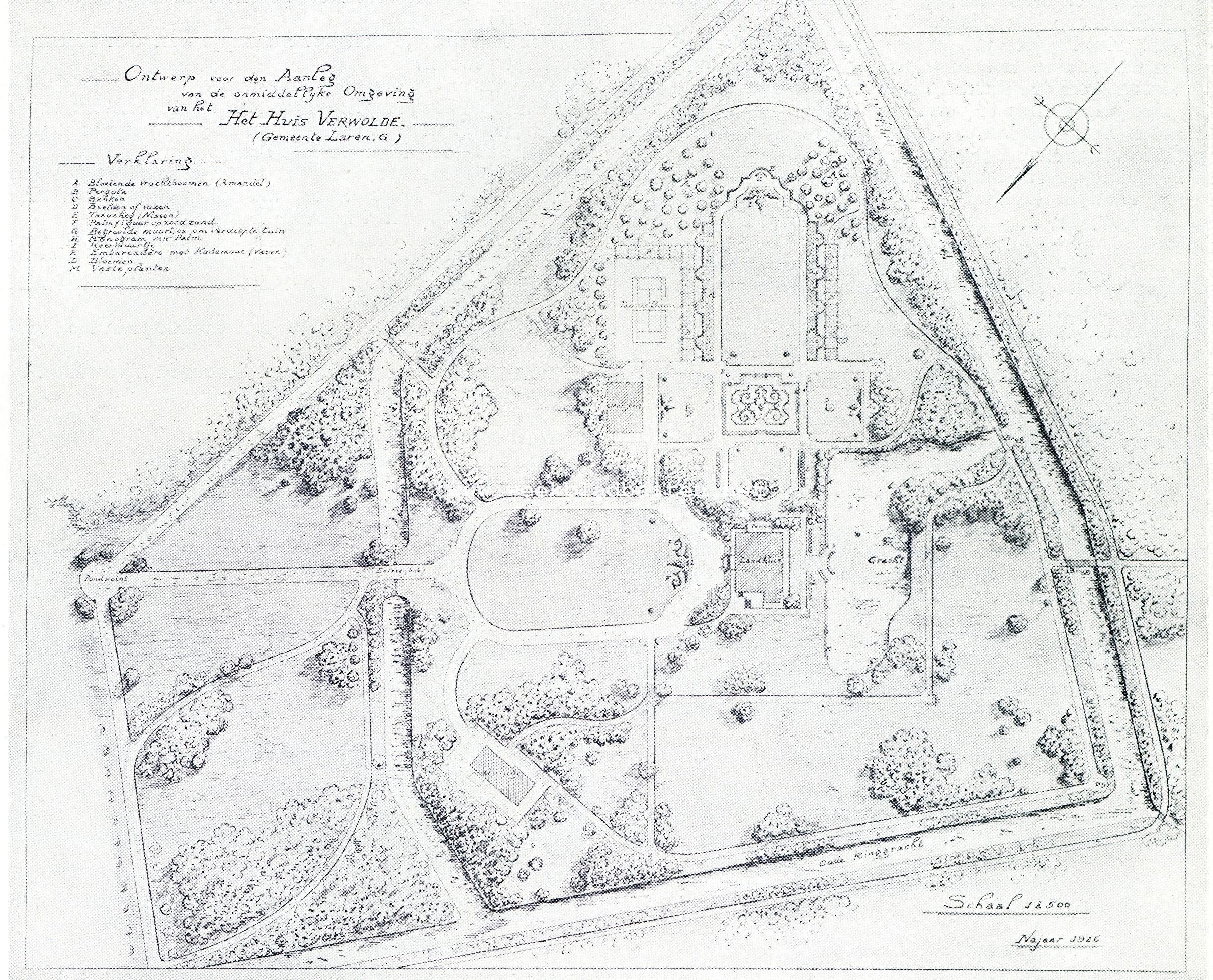 De parkarchitect Hugo A.C. Poortman. De omgeving van het Huis Verwolde (Laren G.). Plan, ontworpen en uitgevoerd door Hugo A.C. Poortman