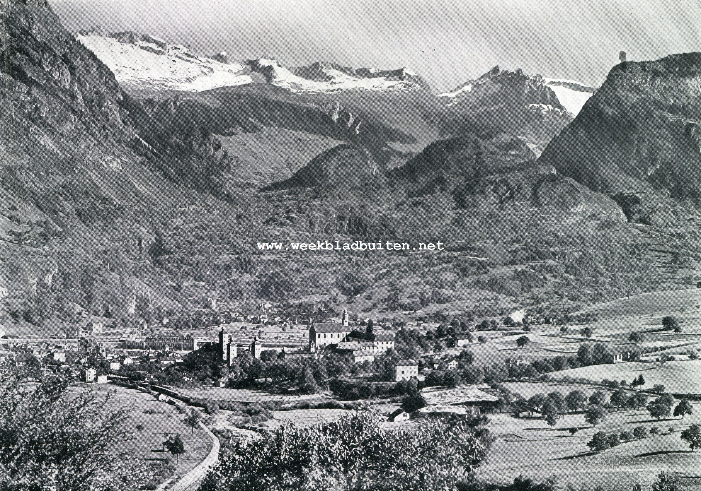 Zomer in Wallis. Gezicht op Brig, het eindstation van den Ltschberg-spoorweg
