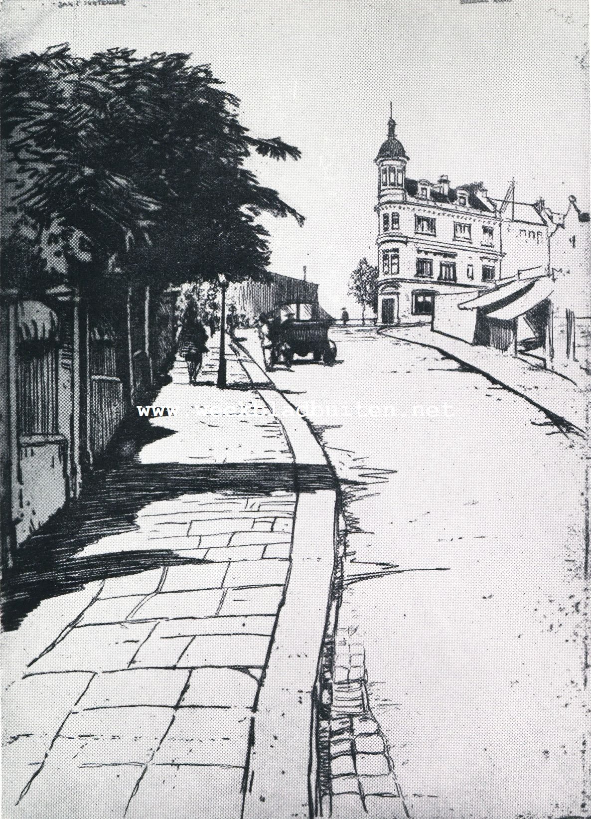 Londen's straten en pleinen. Belsize Road. Naar een ets door Jan Poortenaar