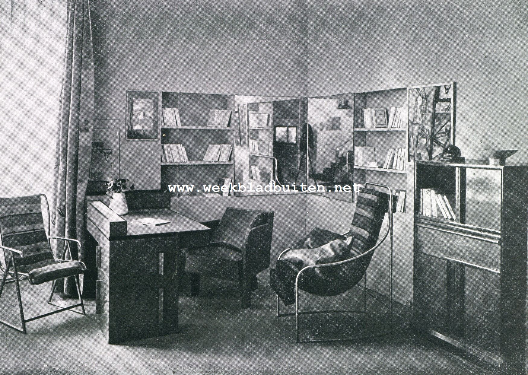 De moderne Fransch kunstnijverheid. De werkhoek in het huis van Maurice Dufrne