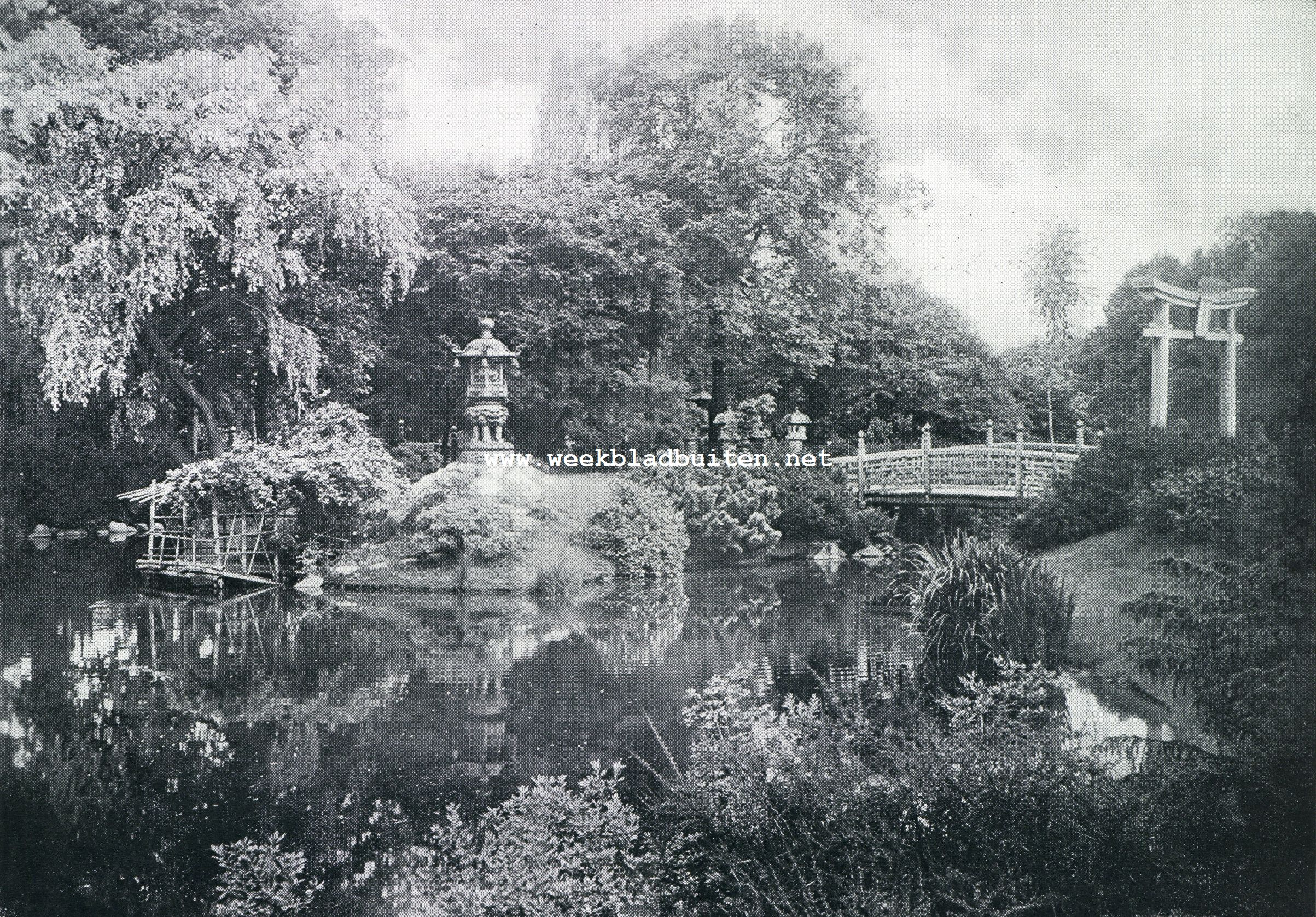 Het landschap bij Hagenbeck. Japanschs landschap in Hagenbeck's diernepark te Stellingen