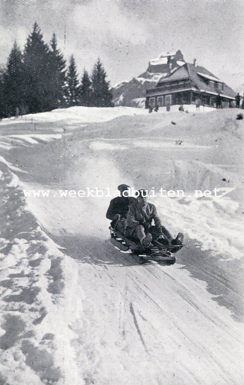 Wintersport in Zwitserland. De beroemde Bob-baan op den Geischmalp te Engelberg