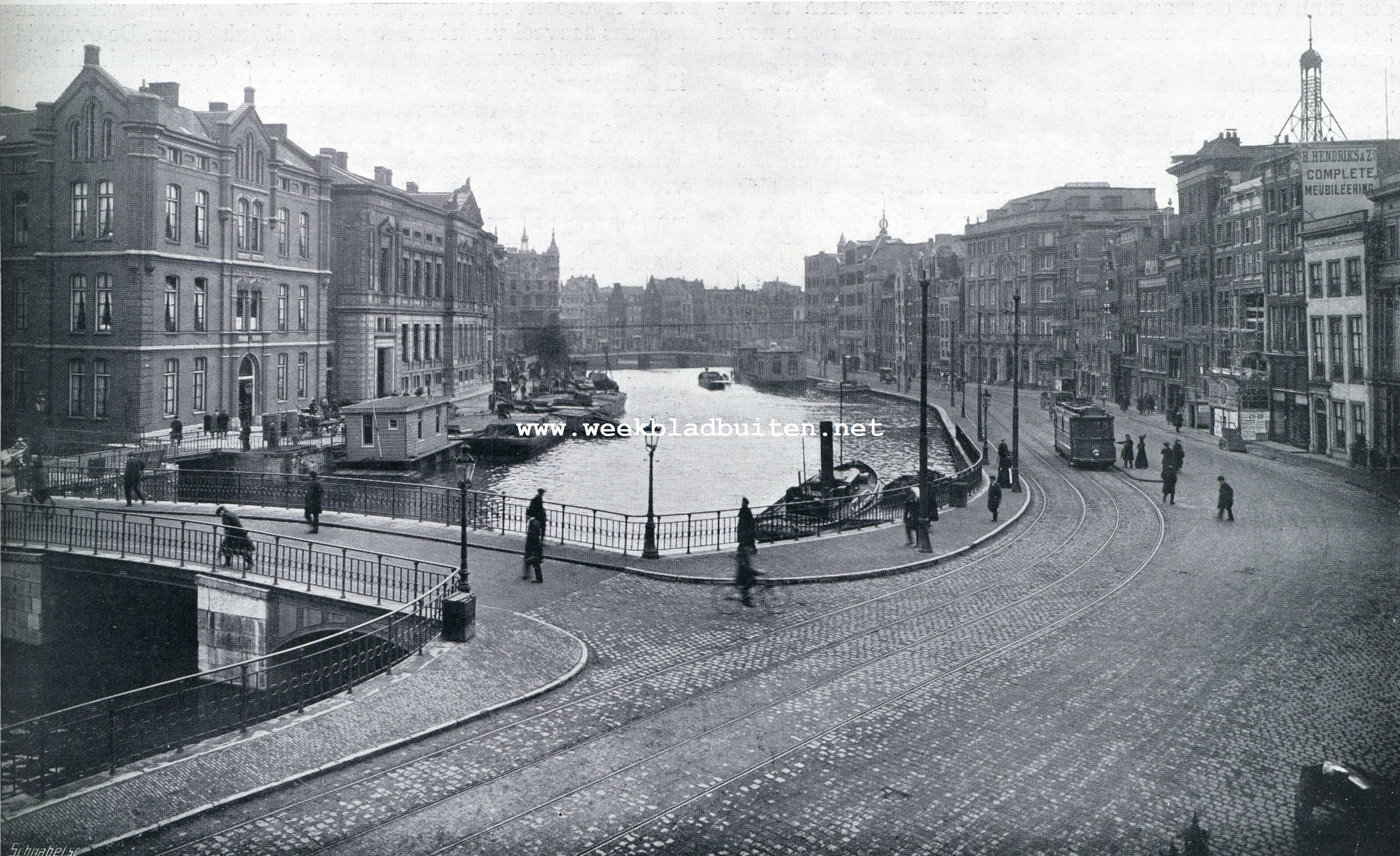 Het Rokin te Amsterdam. Zooals het is. Het Rokin tusschen Langebrug en mUnt met Oude Turfmarkt