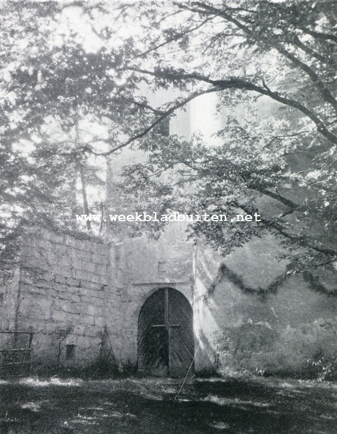 Het roofnest van den meisjesroover Heinz vom Stein. De muur van den roofridderburcht op den top van den berg aan de Traun