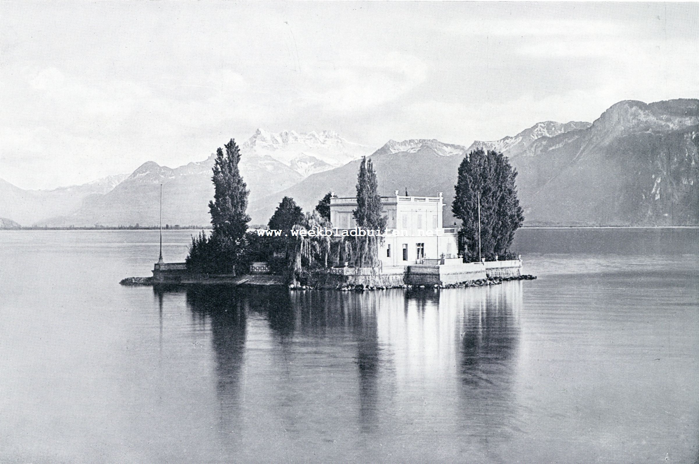 Van bloemen, sneeuw en alpen: Montreux. Het eiland Salagnon bij Montreux